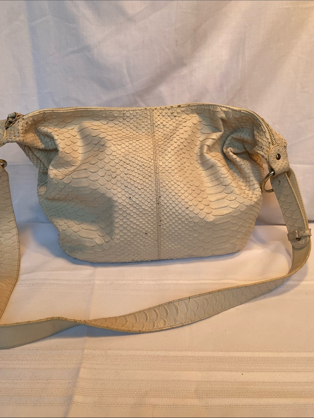 Vintage Furla Cream Python Textured Crossbody Shoulder Bag